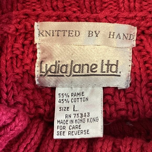 VTG Lydia Jane Ltd Hand-Knit Cotton Blend Mock Neck Chunky Sweater Sz L Red 246E - Picture 8 of 9